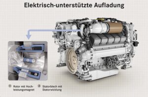 Turbolader mit elektrisch unterstützter Aufladung. 