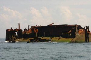 Das Wrack der PALLAS vor der Insel Amrum als Mahnmal.