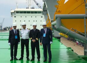 From left: Managing Director Mikki Koskinen, Chief Engineer Jarmo Kuronen, Master Jussi Vaahtikari and Chairman of the Board Aki Ojanen